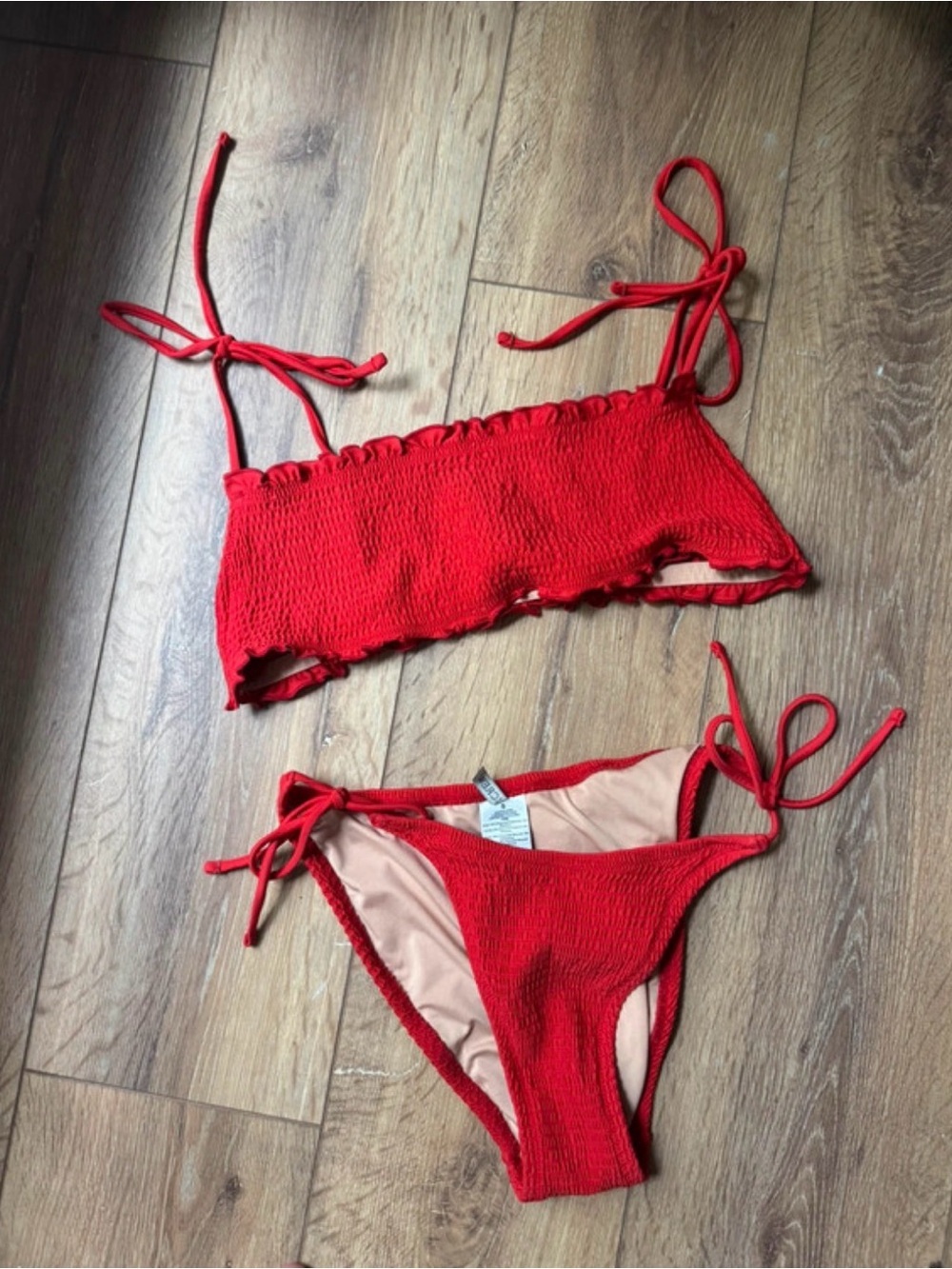 J Crew Red Smocked Tie-Strap Bikini, size S